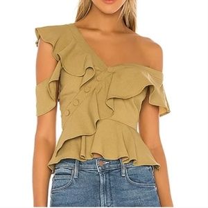NWT Lovers + Friends Shiloh Top Army Green Ruffle
